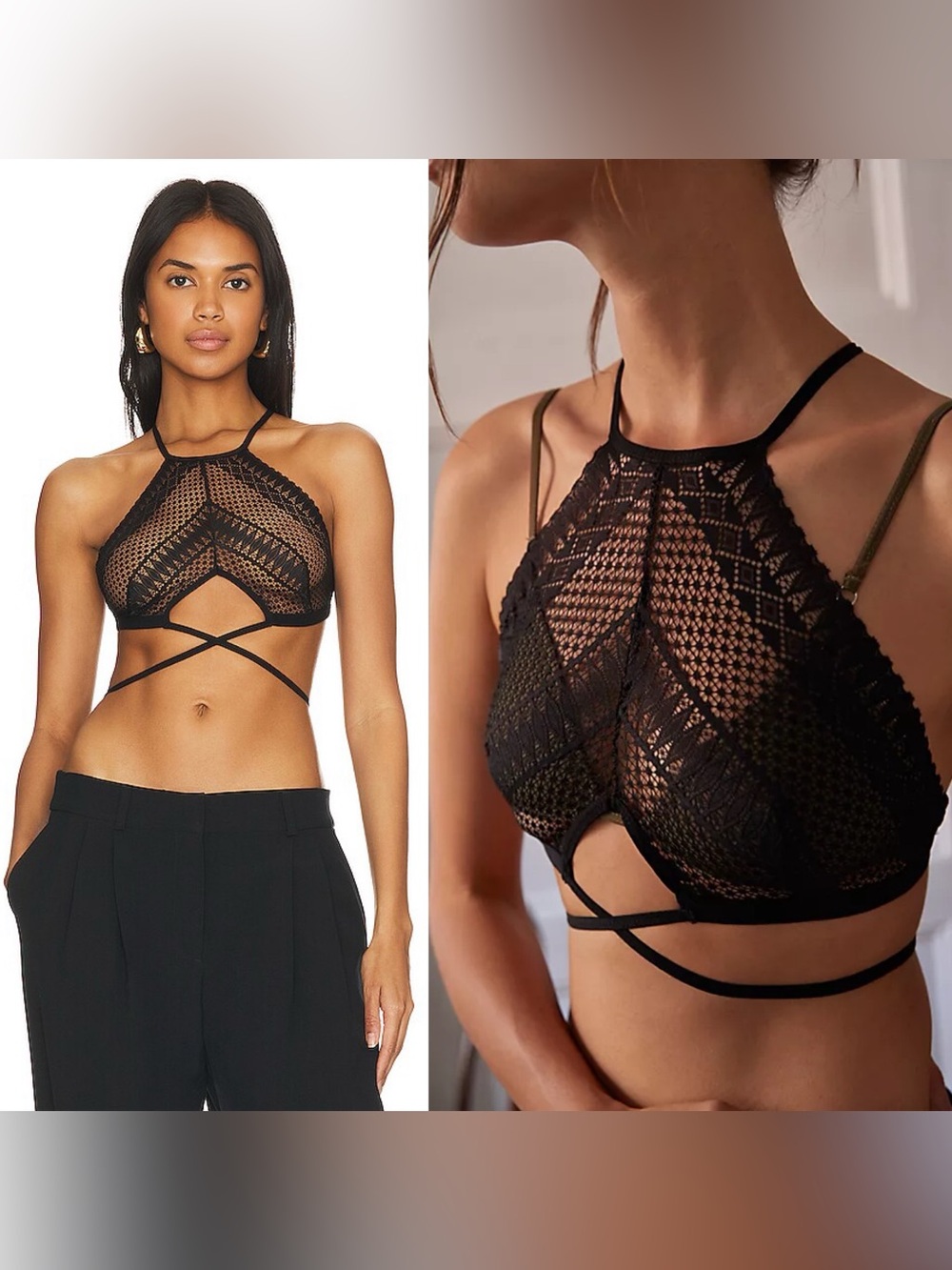 NEW FREE PEOPLE x REVOLVE UNDER IT ALL BLACK BRA BRALETTE HALTER CROP TOP LACE